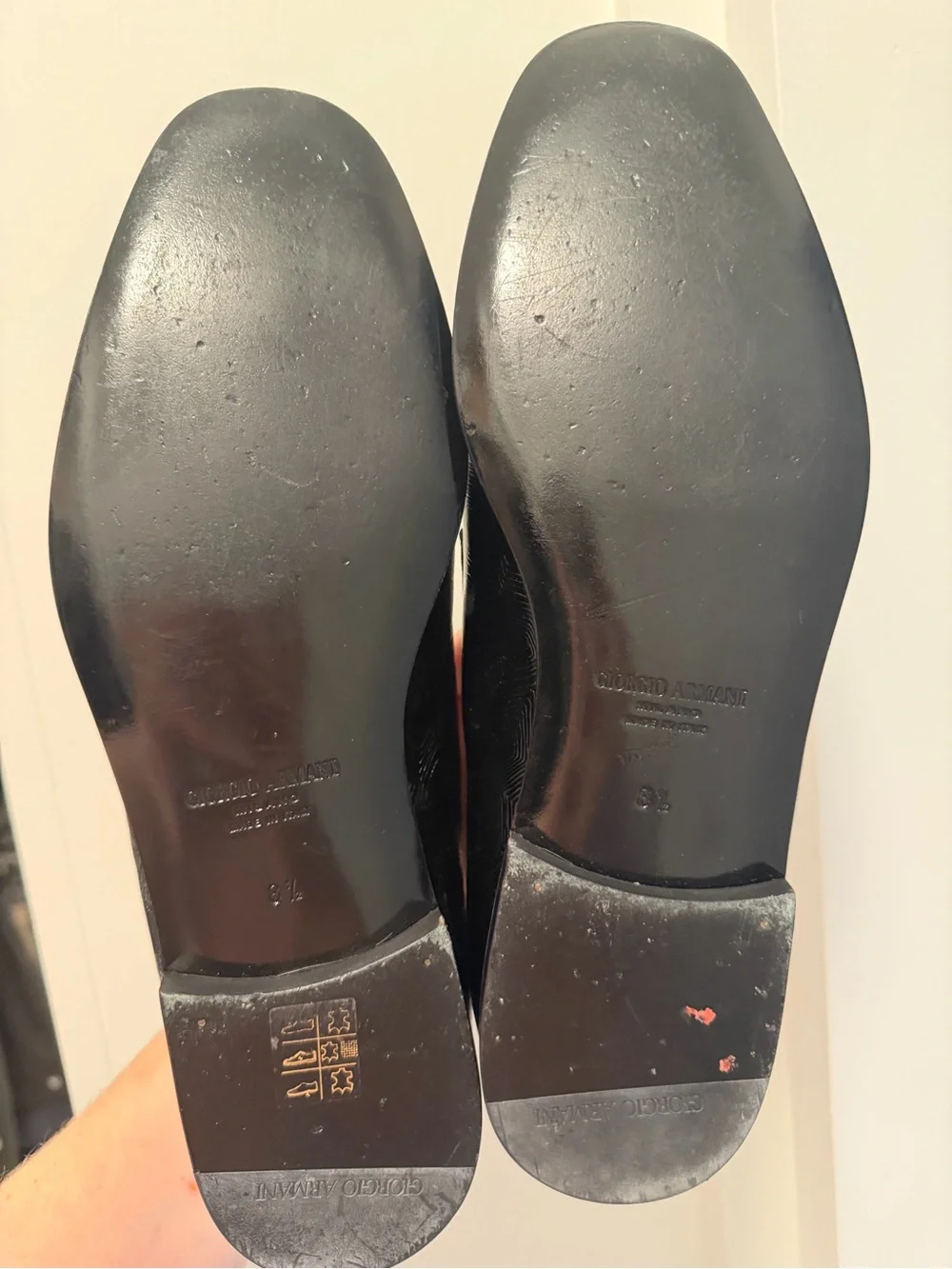 Giorgio Armani Black Patent Textured Slip-On Loafers